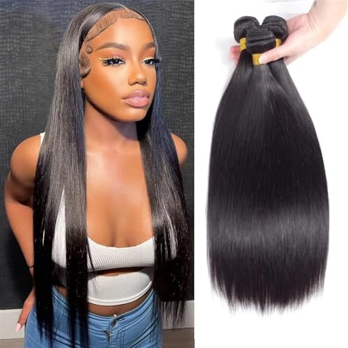 Human Hair Bundles 12A Gerade Bundles Original Menschliches Haar Reines Unverarbeitetes Echthaar Haarverlängerungen for Frauen Echte Natürliche Haarverlängerungen human hair weave (Size : 12 14 16,