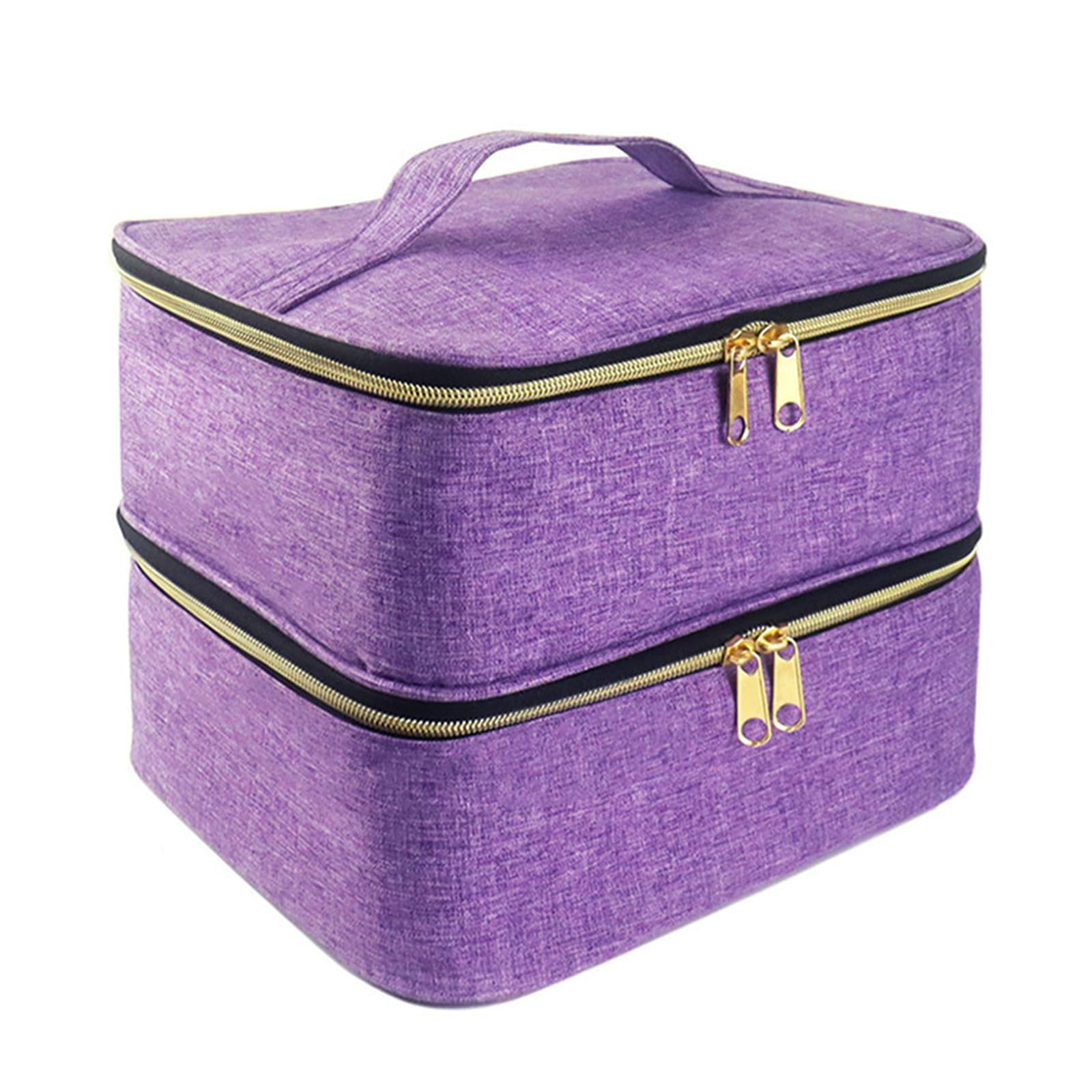 ohodhmnu Damen-Tragetasche, Nagellack-Tasche, Aufbewahrungskoffer mit Griff für NailTech, doppellagige Tragetasche, hält 30 Flaschen Nagellack, violett, with ribbon