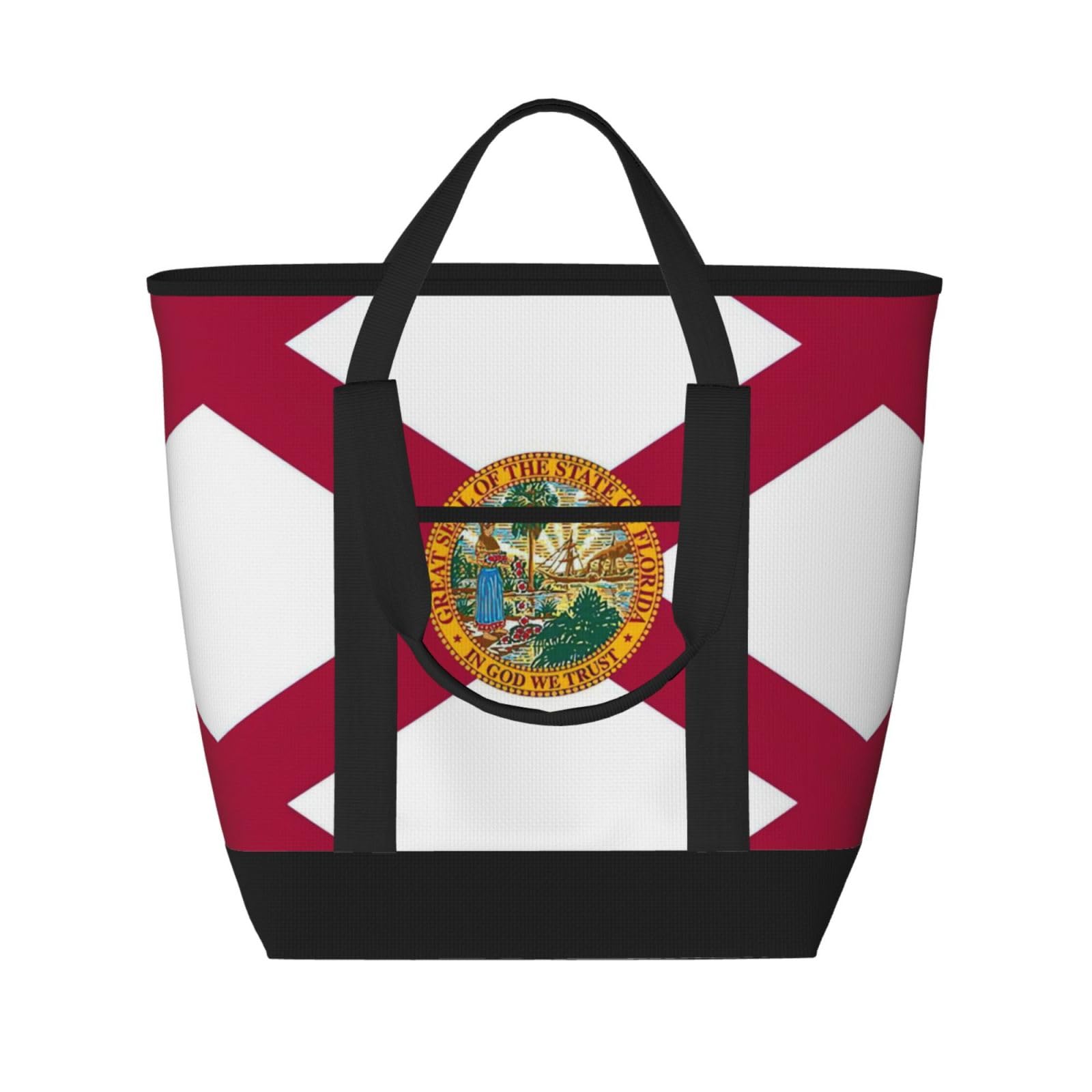 YQxwJL Isolierte Kühltasche mit Florida-Staatsflagge, großes Fassungsvermögen, Einkaufstasche, Reisetasche, Strand, wiederverwendbare Einkaufstasche für Erwachsene, Schwarz, Einheitsgröße