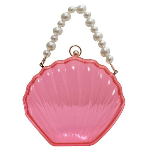 Meiliyizu Transparente Damen-Umhängetasche, modische Perlenkette, Umhängetasche, Acryl, klare Muschel-Handtasche, Geldbörse, Kuriertasche für Damen