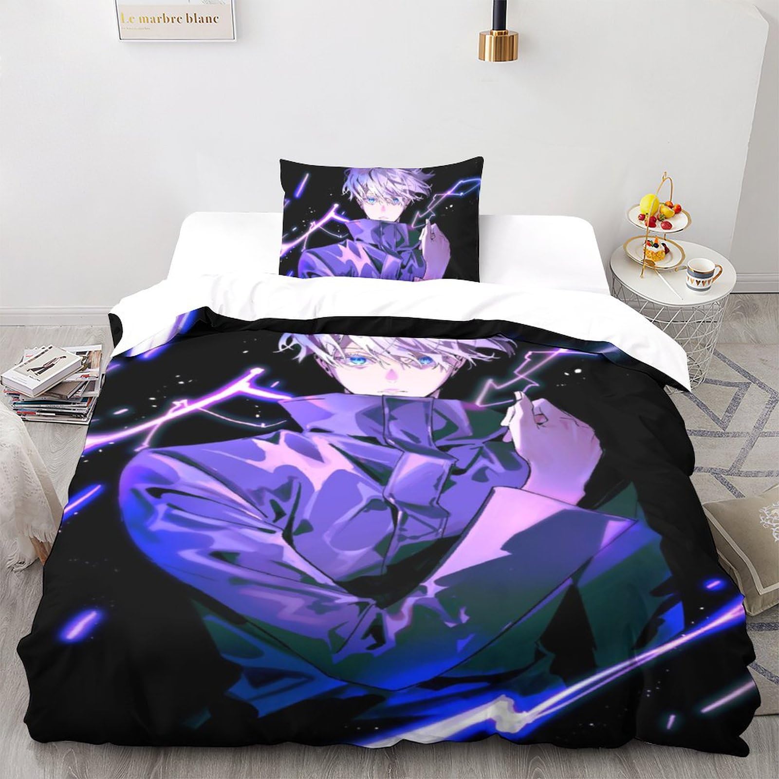 UKALOU Jujutsu Kaisen Gojo Satoru 3D Bettwäsche-Set Weich Mikrofaser Bettwäsche Set,für Unisex,mit Bettbezug Und Kissenbezug Haltbar Atmungsaktive Single（135x200cm）