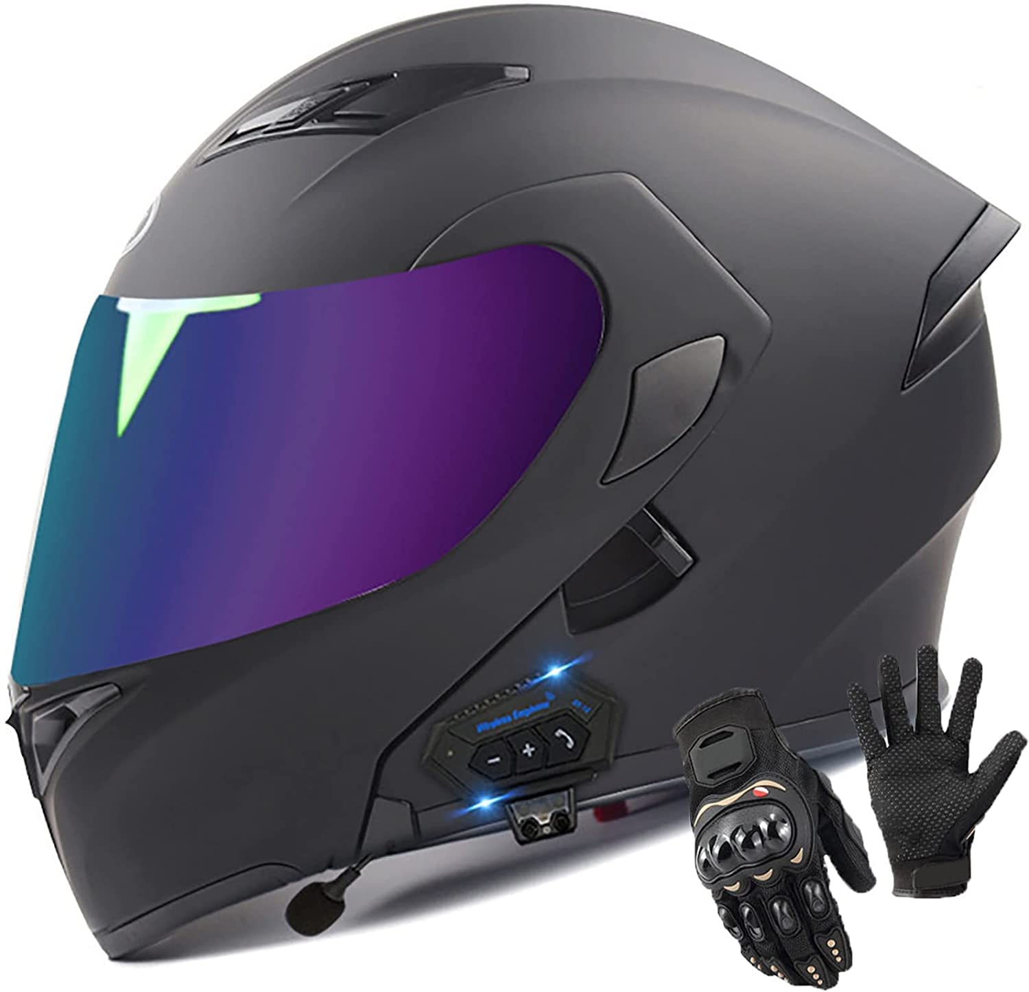 Motorradhelm Klapphelm Bluetooth Helm,ECE Zertifiziert Modularer Helm Doppelvisier Motorrad Integralhelme Roller-Helm Scooter-Helm Mofa-Helm,Eingebautes Mikrofon Automatic Answer