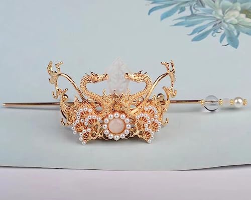 Haargabel, Braut-Haarnadeln, Hanfu-Haarstäbchen, Hanfu-Kopfschmuck-Mädchen-Quasten-Schritt-Shake-Zubehör, chinesische alte goldene rosa Blumen-Haarnadel, geeignet for die meisten Damen- und Mädchen-Ac