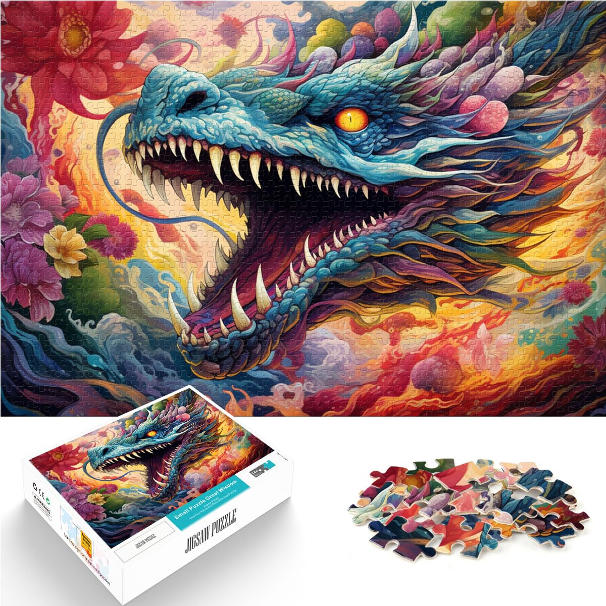 Puzzle zum Verschenken, Bunter chinesischer Drache, 1000-teiliges Puzzle für Erwachsene, Holzpuzzle mit passendem Poster und Wissensblatt, 1000 Teile (50 x 75 cm)