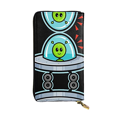 DMORJ Spaceship Alien Leder lange Clutch-Brieftasche: 19 x 10 cm, bequem, leicht, wasserdicht, langlebig, schönes Geschenk, Schwarz, Einheitsgröße, Schwarz , Einheitsgröße