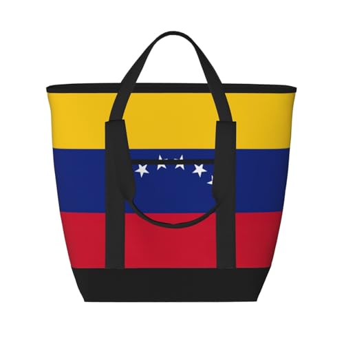 YQxwJL Isolierte Kühltasche mit Venezuela-Flagge, großes Fassungsvermögen, Einkaufstasche, Reisetasche, Strand, wiederverwendbare Einkaufstasche für Erwachsene, Schwarz, Einheitsgröße