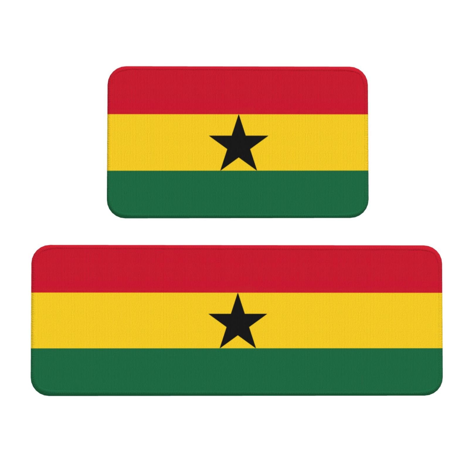 YQxwJL Küchenmatte, Motiv: Flagge von Ghana, 2-teilig, rutschfest, wasserdicht, für Flur, Büro