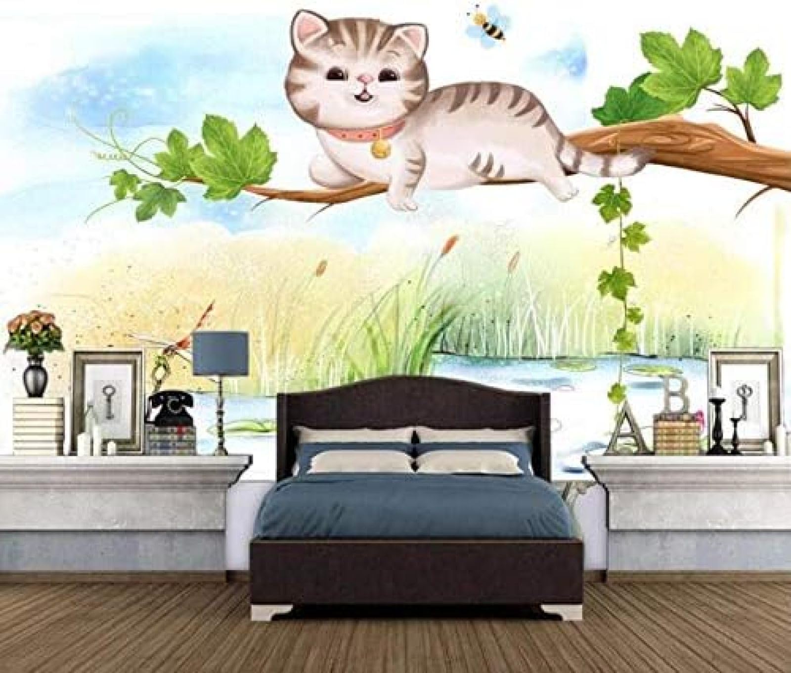 Cartoon-Katzen-Szenerie 3D Tapeten Wanddekoration Fototapete Sofas Wohnzimmer Wandbild Schlafzimmer-350cm×256cm