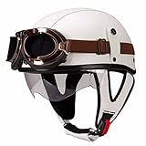 Retro Motorradhelm Leder Halbhelme Halbschalenhelm Jethelm ECE/DOT Zertifiziert Open Face Helm Rollerhelm Mopedhelm Cruiser Chopper Helm Anti-Collision Helmet Scooter-Helm