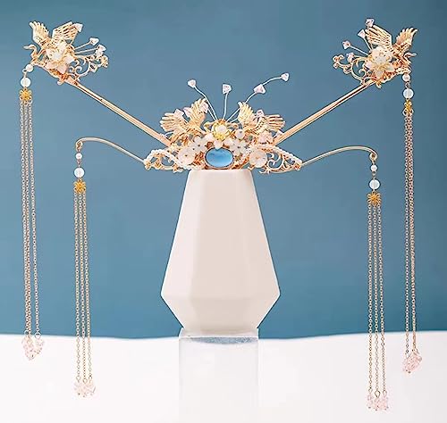 Haargabel, Braut-Haarnadeln, Hanfu-Haarstäbchen, chinesisches Hanfu-Haar-Accessoire-Set, lange Quaste, Vintage-Haarnadeln, Blume, handgefertigte Haarstäbchen for Frauen, Stil 8, Kopfschmuck (Farbe: B)