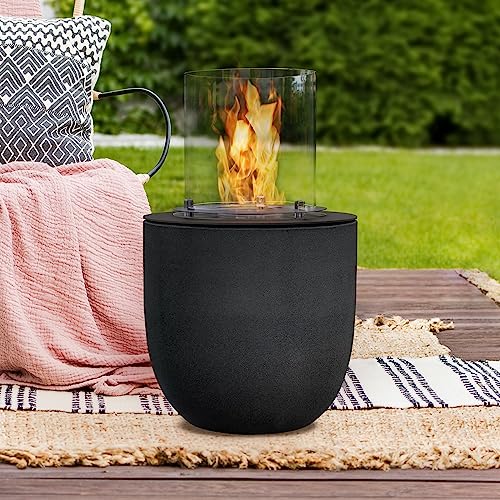 muenkel design Vagos – Asphalt-schwarz – Bio-Ethanol Feuerstelle Gartenfackel Terrassenfeuer mit Round Burner 300 Brennkammer