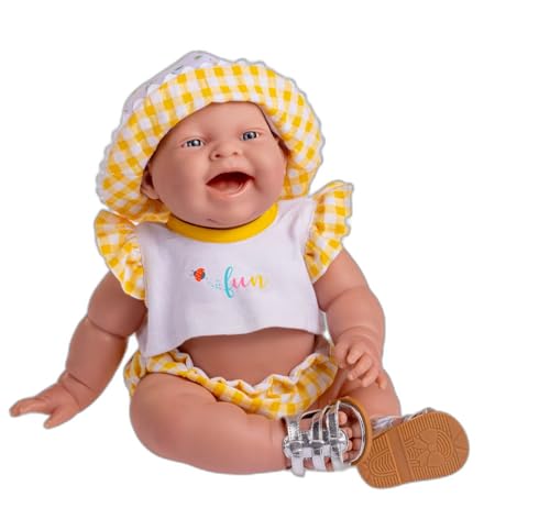 JC TOYS - Lola Lemon Twist Puppe, 36 cm, weiches Vinyl, lächelndes Gesicht, sitzende Puppe, Kleidung mit Vichy und Sandalen, Mädchen, 2 Jahre