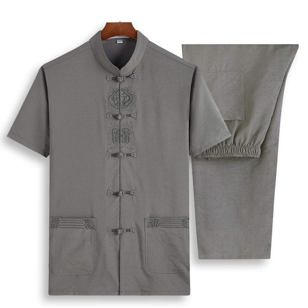 ZHOUXIAO Männer Tang Anzug Chinesische Kampfkunst Uniform Meditationsanzug, chinesische traditionelle Kurzarm Tang Kung Fu Uniform Herrenhemd Kung Fu Jacke grey-41