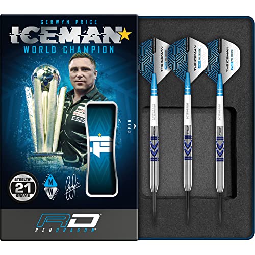 RED DRAGON Gerwyn Iceman Price Avalanche Pro 21 Gramm Premium Tungsten Darts Set mit Flights und Stielen