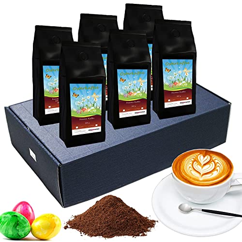 Oster Kaffee-Box, Ostern Geschenk - Tolle Box Mit 6 Sagenhaften Kaffees á 65g (Gemahlener Kaffee, Blauer Karton)