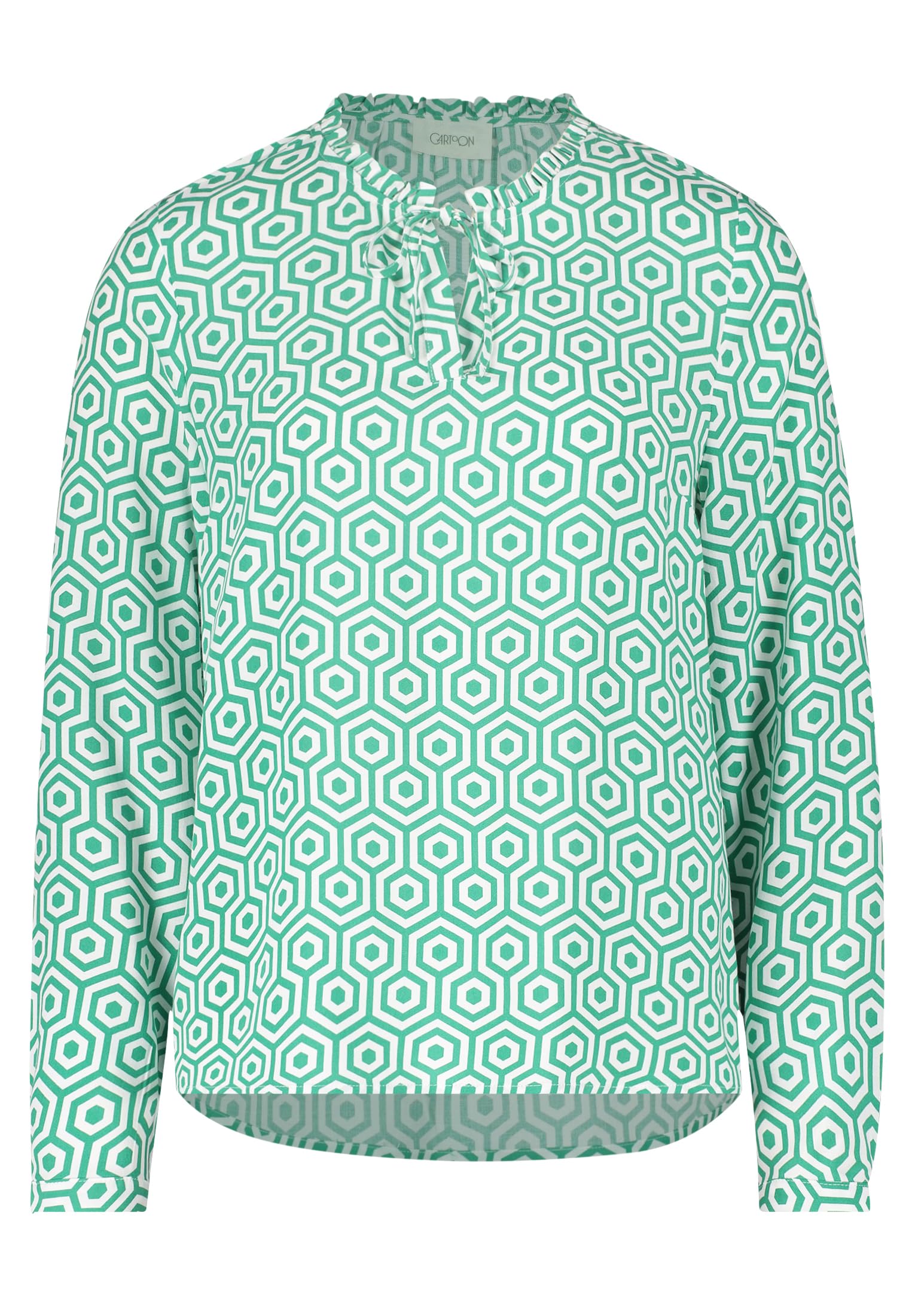 Cartoon Damen Schlupfbluse mit Rüschen Green/White,44