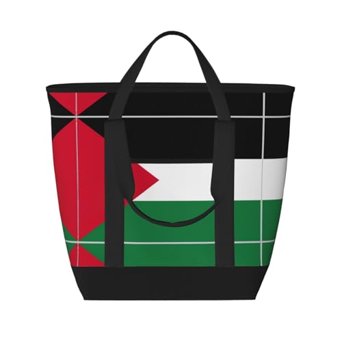 YQxwJL Isolierte Kühltasche mit Palästina-Flagge, großes Fassungsvermögen, Einkaufstasche, Reisetasche, Strand, wiederverwendbare Einkaufstasche für Erwachsene, Schwarz, Einheitsgröße