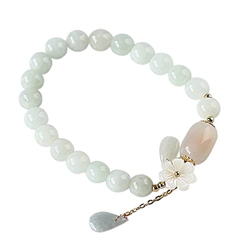 YIHANSS Armband aus natürlichem hellgrünem Jade für Frauen, viel Glück, elastisches Jadeperlenarmband für Weihnachten, Erntedankfest, Geschenke, Damenschmuck (Farbe: A02bkh)