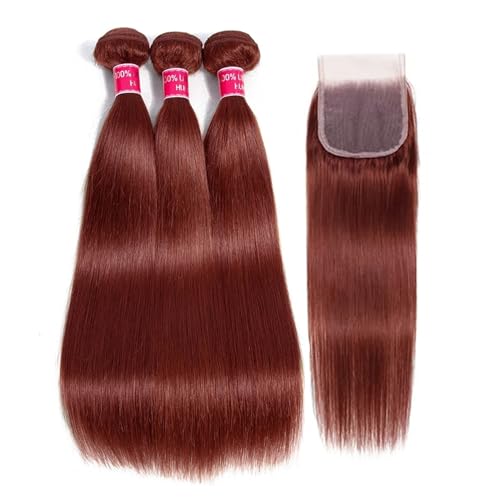 Human Hair Bundles Glatte Echthaarbündel mit Verschluss – Glatte Haarbündel mit Verschluss, brasilianisches Haar, Echthaar, mit Spitzenverschluss, 4 x 4, freier Teil mit Babyhaar human hair weave (Co