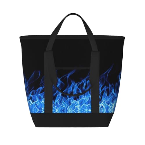 YQxwJL Tragetasche mit blauem Flammenmuster, isolierte Lunchtasche, wiederverwendbare Einkaufstasche mit Reißverschluss für Damen und Herren