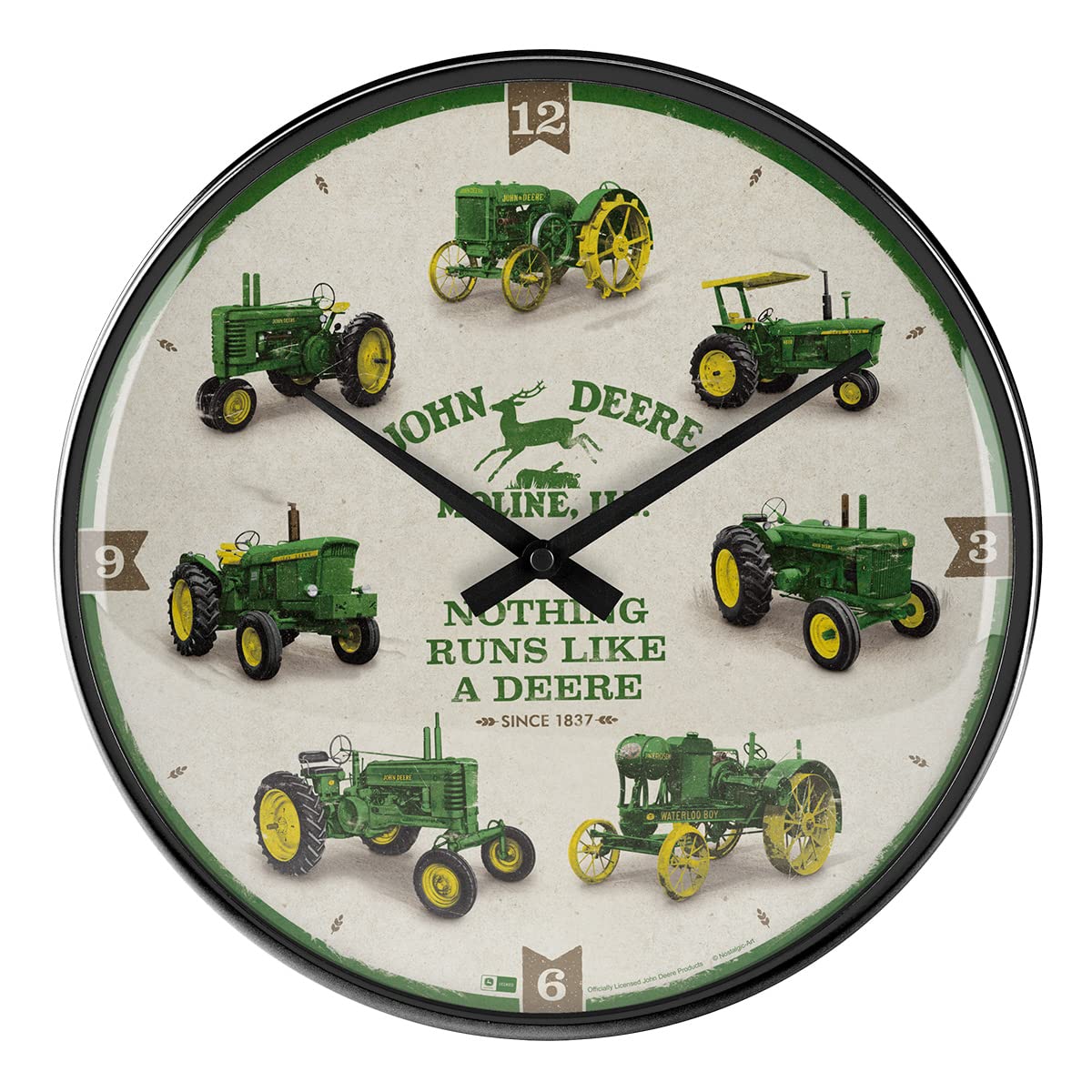 Nostalgic-Art Retro Wanduhr, Ø 31 cm, John Deere – Model Chart – Geschenk-Idee für Traktor-Fans, Original Lizenzprodukt (OLP), Große Küchenuhr, Vintage Design