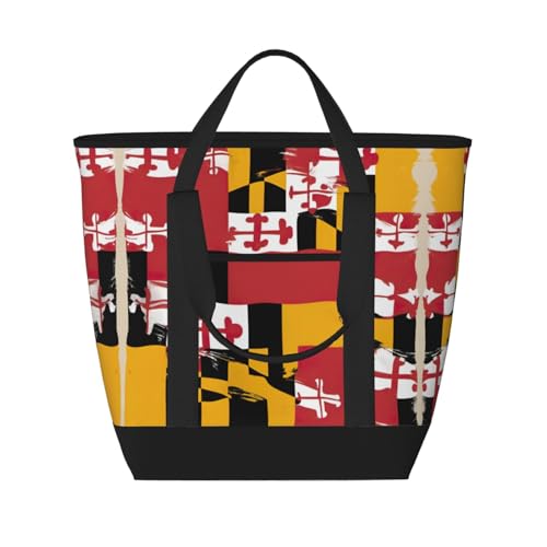 YQxwJL Isolierte Kühltasche mit Maryland-Flagge, großes Fassungsvermögen, Einkaufstasche, Reisen, Strand, wiederverwendbare Einkaufstasche für Erwachsene, Schwarz, Einheitsgröße