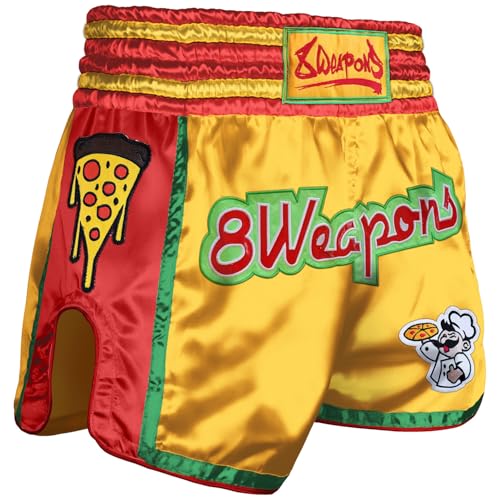 8 WEAPONS Muay Thai Shorts, Muay Pizza, gelb (M)