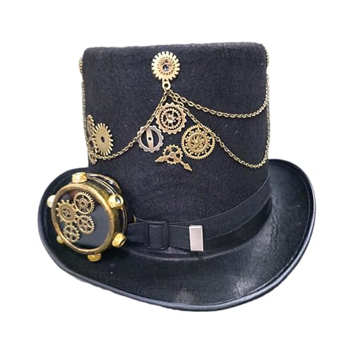 MEELYHOME Steampunk-Hut mit Brille, Halloween-Metallausrüstung, Dekor-Hut, Gothic, Cosplay, Magier, Unisex, Jazz-Hut, Steampunk-Hut mit Brille für Damen