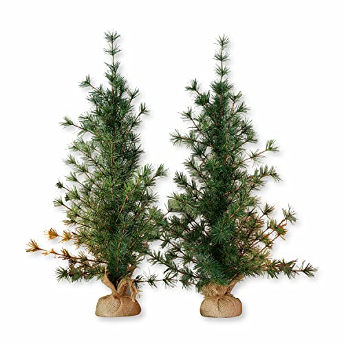 Loberon® Deko-Baum 2er Set Bohicon, Topf mit Jutesack Verkleidet, naturgetreu, Weihnachtsbaum, Festdekoration, Weihnachtsdekoration, Weihnachten, PVC, Eisendraht, Zement, Jute, grün/braun