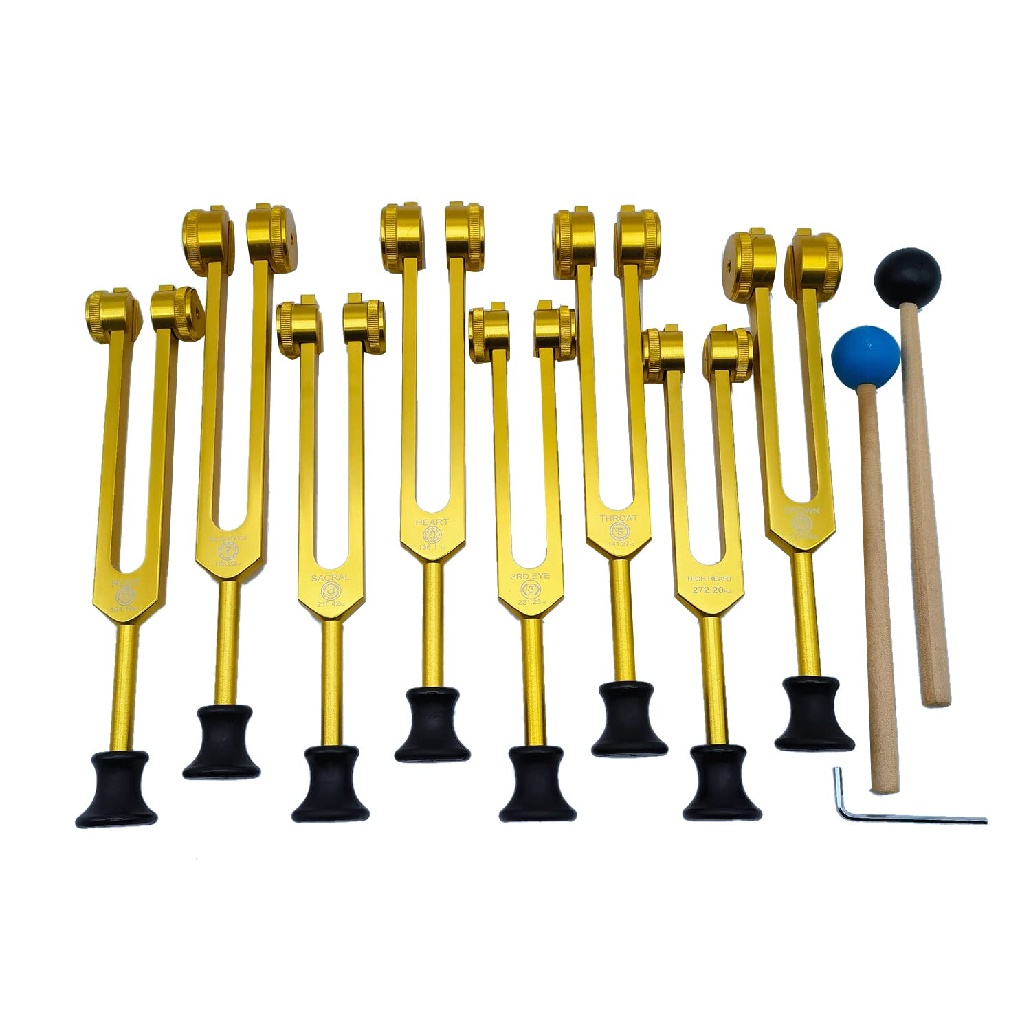 Stimmgabel-Set für Heilung, Klangtherapie (126,22 Hz, 136,1 Hz, 141,27 Hz, 172,06 Hz, 194,18 Hz, 210,42 Hz, 221,23 Hz) Gold