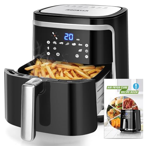 Aigostar Heißluftfritteuse 7L XXL, 1900 W, Friteuse Heissluft Fritteusen Air Fryer mit Digitalem LED-Touchscreen, 7 Programmen, Warmhalten, 20 Rezepte, Ohne Öl, für 6-10 Personen, Schwarz