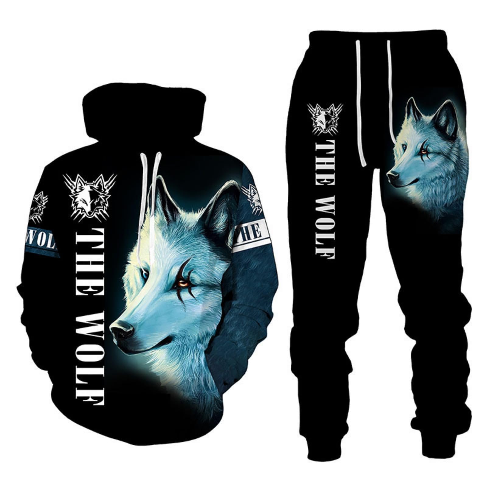 RIAAJ 3D wolf Jogginganzug Herren Jogging Sportanzug Fitness Sporthose Hose Hoodie Herren Trainingsanzug Zweiteiliges Set Freizeitanzug mit Löwen Tigermuster Sportsw (A7,L)