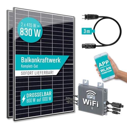 PIANETA Balkonkraftwerk 850W Bifazial / 800W auf 600w drosselbar 2 x 425w Ja Solar Module, Wechselrichter Hoymiles HM-800 und einer Hoymiles Wlite DTU mit Wifi funktion plus 5 m Schukokabel