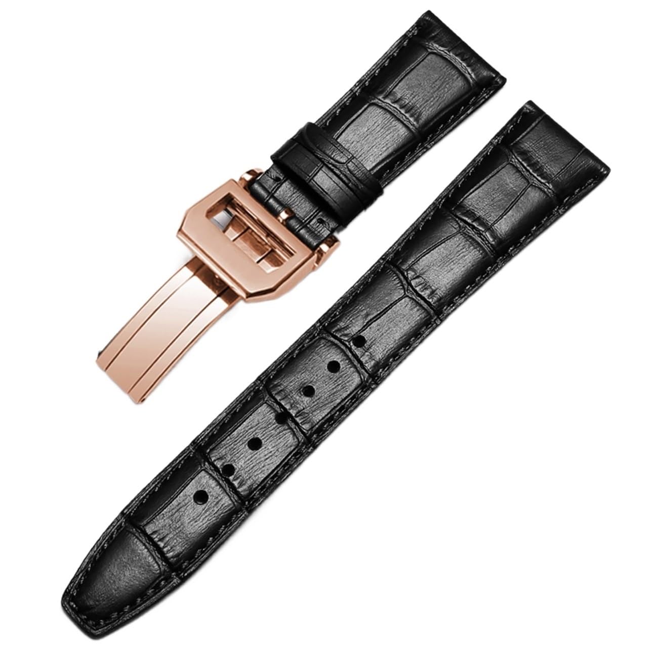 SCRUBY Beobachten Sie Armband für IWC Pilot Watches Portofino Portugieser Männer Strap Watch Accessorie Real Leder Uhren Band Uhrengürtelkette(Black-RoseGoldClasp2,22mm)