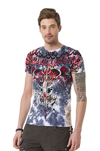 Cipo & Baxx Herren T-Shirt Allover Print Batik Design Kurzarm Rundhals Shirt CT685 Indigo XXL