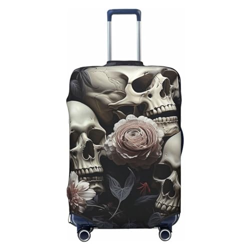 CSGJMYGS Reisegepäckabdeckung, elastisch, waschbar, modisch, kratzfest, Motiv: Blumen und Totenkopf, Koffer-Schutz, passend für 45,7 - 81,3 cm Gepäck, Schwarz , XL