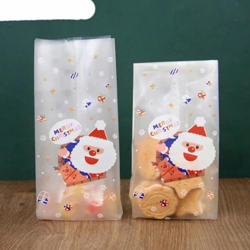 25/50 Stück Schneemann-Plätzchen-Süßigkeitstüten aus Kunststoff zum Backen, Geschenkverpackung, Weihnachtsmann, Weihnachtsbaumschmuck, 2024, Neujahr, Partyzubehör, F-22,5 x 8,5 cm, 50 Stück