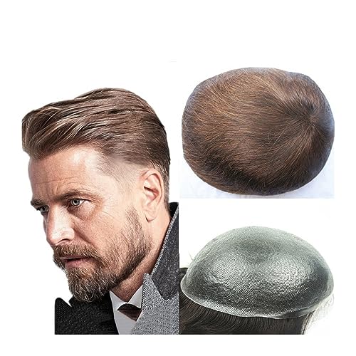 Perücke Männer Herren-Toupet, Echthaar, superdünne Pu-Haut, 0,04 mm, Haarteile, natürlicher Haaransatz, 20,3 x 25,4 cm, männliche Haarprotheseneinheiten, Haarersatzsystem mit 110% Dichte Toupet für H