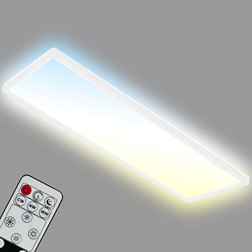 Briloner Leuchten - LED Deckenleuchte CCT, LED Deckenlampe Backlight, Ultra Flach, Dimmbar, Fernbedienung, Warmweiß, Neutralweiß, Kaltweiß, 580x200x30mm (LxBxH)