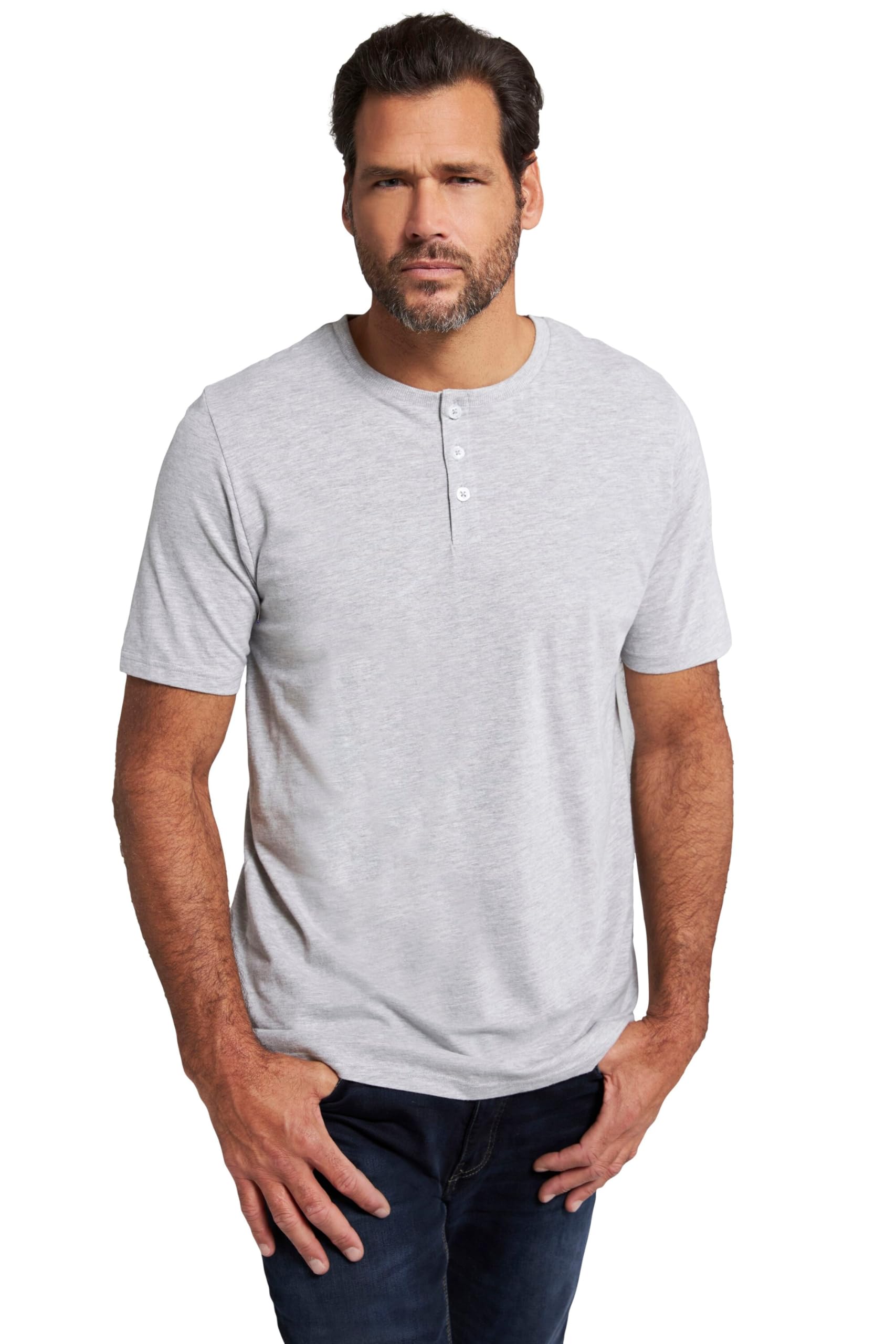 JP 1880 Herren Basic-Henley T-Shirt 1/2, Grau Melange, 7XL