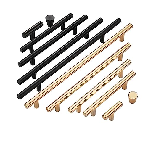 NORAZE 1 Stück Edelstahl gerade Schrankgriffe Knöpfe gebürstet schwarz Gold Küchentürgriffe Schrankgriff Möbelgriff (Color : Black 384mm, Size : 1pcs)