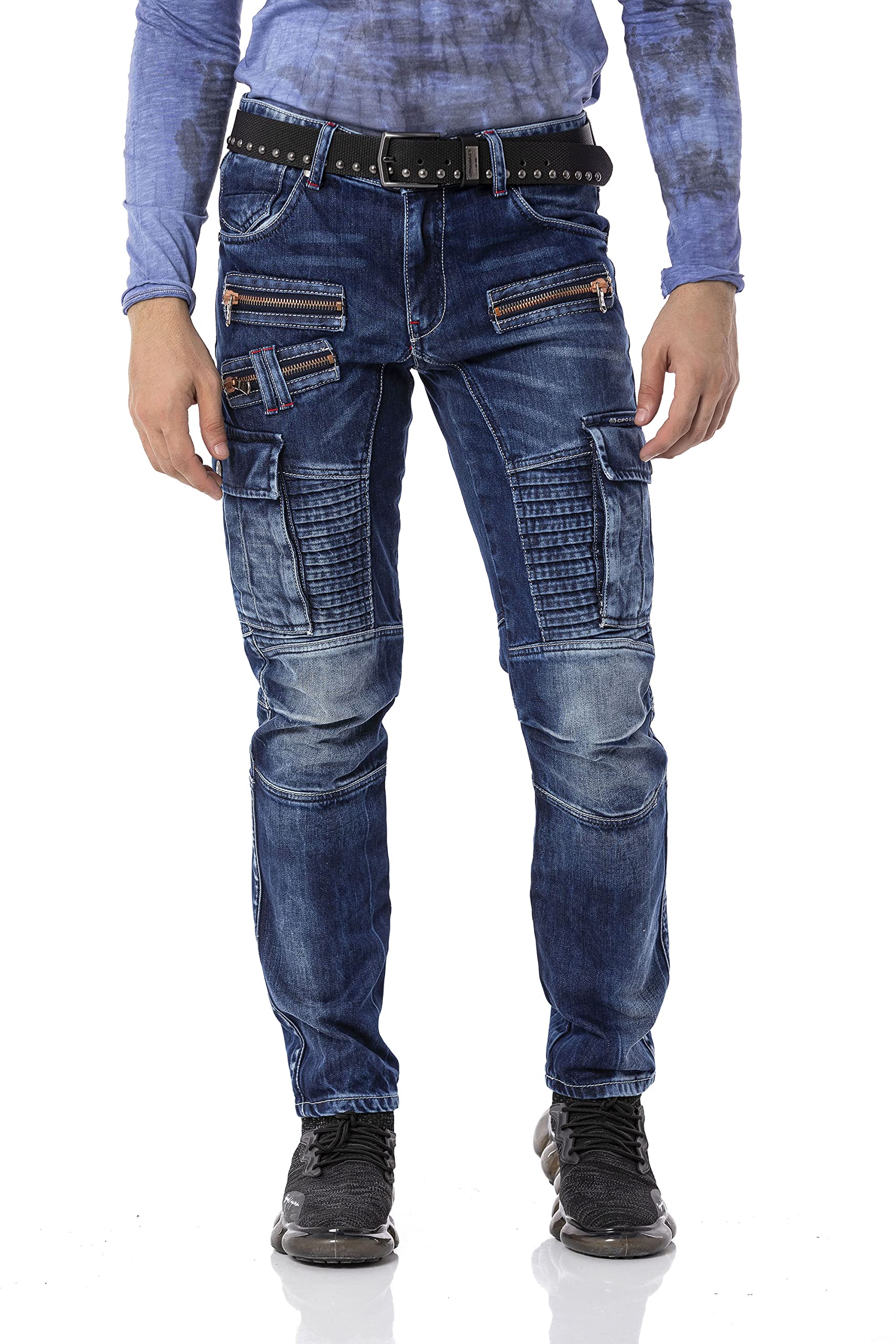 Cipo & Baxx Herren Cargo Jeans Hose CD798 Blau W34-L32