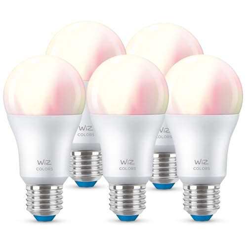 Deutsche Telekom x WiZ Tunable White and Color LED Lampe E27 (806 lm), 60 W Lampe mit 16 Mio. Farben oder warm- bis kaltweißem dimmbarem Licht, smarte Lichtsteuerung über WLAN per Stimme/App, 5er Set