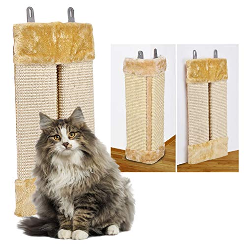 Oramics 2er Set 2in1 Katzen Kratzbrett für Wand und Ecke zum Aufhängen - Wandkratzbrett Eckkratzbrett aus Natursisal und Plüsch 50x23x3cm - Sisal Kratzmatte Kratzpad als Kantenschutz (Beige, 2 Stück)