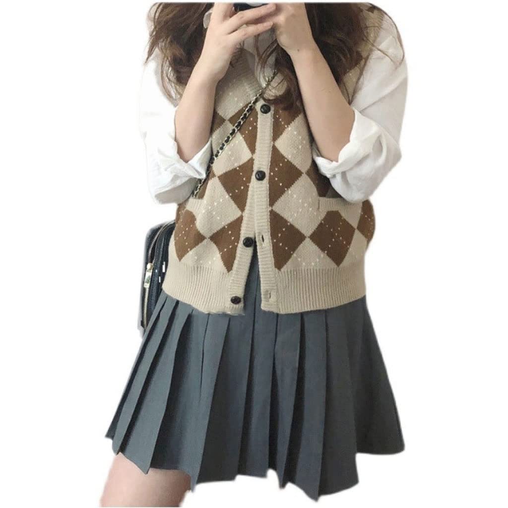 YIHANSS Plaid Wolle gestrickte Weste Cardigan Frauen Kollision Farbe ärmellose V-Ausschnitt Pferd Clip Pullover Unterhemd dick