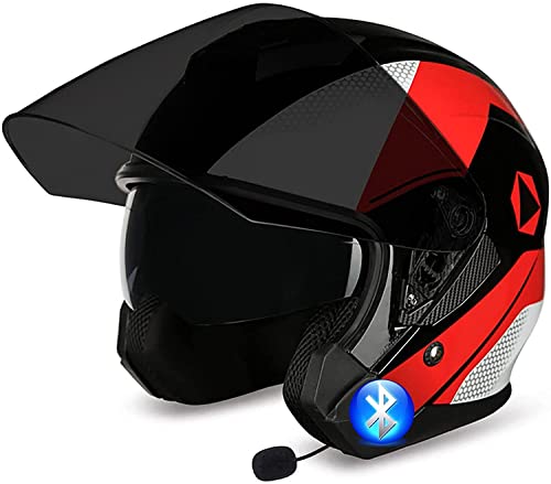 Motorradhelm Bluetooth Jethelm,DOT/ECE Zertifizierung mit Doppelvisier Vintage Motorrad Open Face Halbschale Retro Style Chopper Scooter BikerHelm Herren und Damen Helm