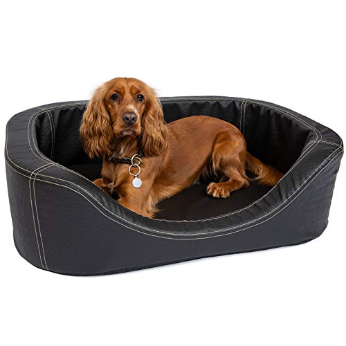 CopcoPet - Hundebetten Stella Design Kunstleder (80 x 60 cm Orthopädisch, Antik Schwarz)