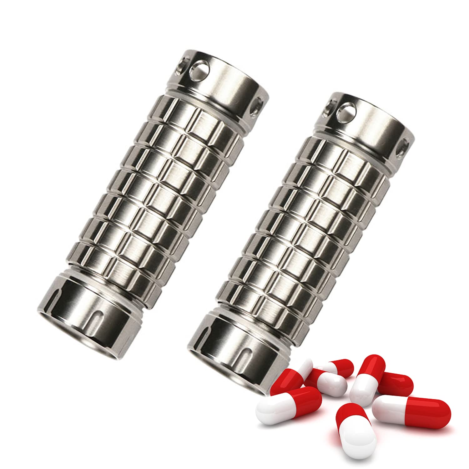 Mini Pillendose Schlüsselanhänger Titan, Wasserdicht Pillenbox Antibabypille Klein Metall Unterwegs Pillendosen Anghänger für Outdoor EDC Reisen, Wandern,Camping, 2 Stück