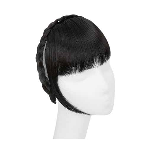 Pony Extension für Damen Synthetische Stirnband-Pony-Verlängerung, Kunsthaar, stumpfe Fransen mit langen Seiten for Frauen, natürliche Flase, schwarz, braun, blond, Pony Fringe Bangs(2)