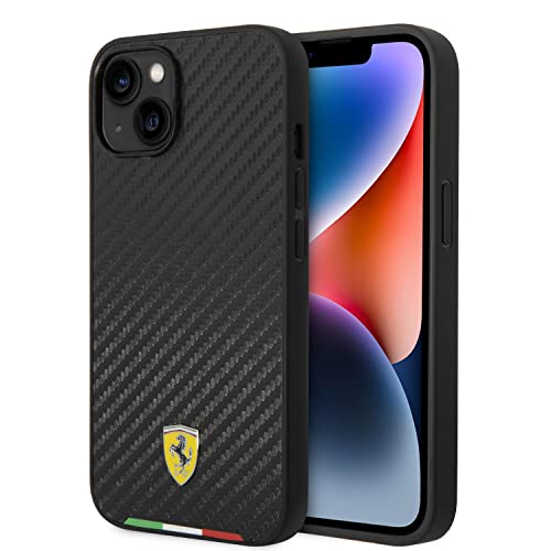 CG MOBILE Ferrari Handyhülle für iPhone 14 in Schwarz mit italienischer Flagge, PU-Leder-Schutzhülle und strapazierfähige Hülle mit einfachem Snap-on, Stoßdämpfung und Signatur-Logo